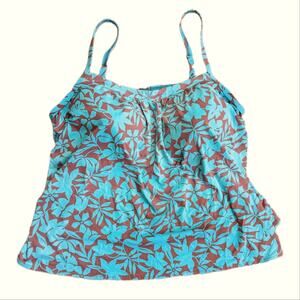 Lands' End Tropical Floral Print Tankini Strappy Flowy Bathing Suit Top Size 16